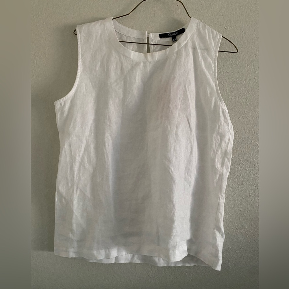 Quince Tank Top White 100% Linen Organic